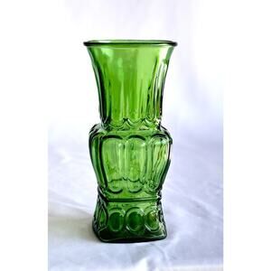 Vintage Emerald Green Glass Vase Square Base 10in H